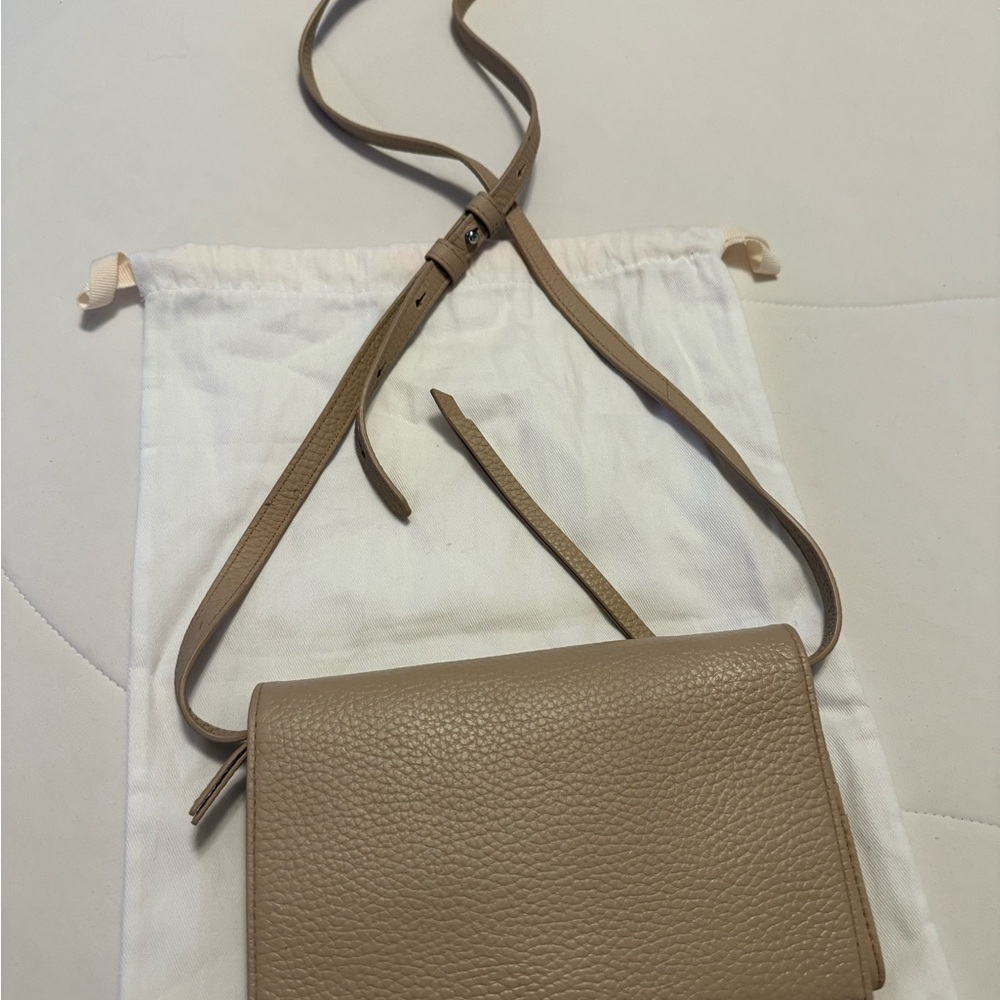 All Saints Creamy Ivory Pebbled Leather Wallet on Chain crossbody bag